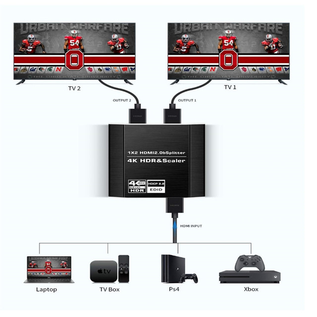 Rozdzielacz HDMI 1 w 2 z kablem przesyłowym 4K @ 60Hz HDR HDCP 2.2 - Wianko - 8