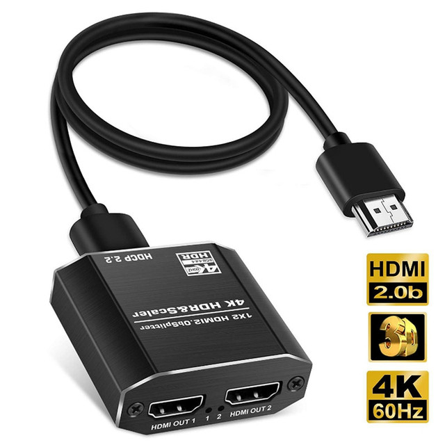 Rozdzielacz HDMI 1 w 2 z kablem przesyłowym 4K @ 60Hz HDR HDCP 2.2 - Wianko - 1