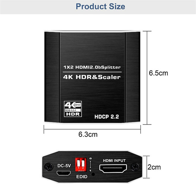Rozdzielacz HDMI 1 w 2 z kablem przesyłowym 4K @ 60Hz HDR HDCP 2.2 - Wianko - 4