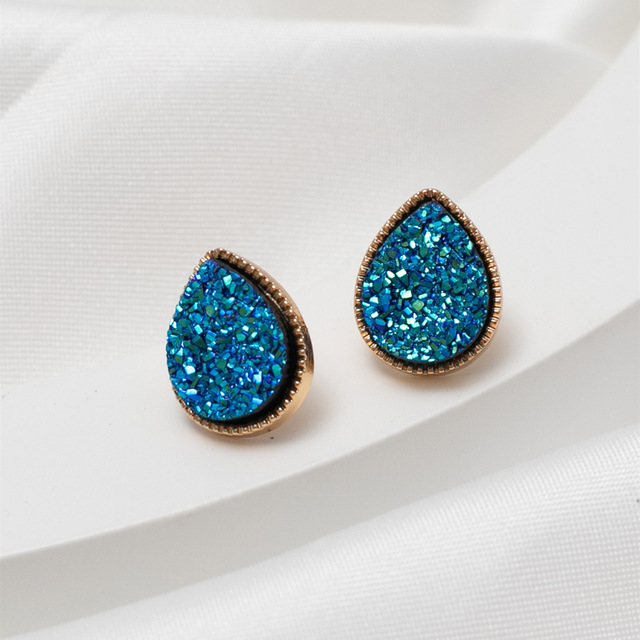 Kolczyki Mini żywica kropla wody Druzy Drusy Teardrop Stud - złote ćwieki 1.5*1cm - Wianko - 4