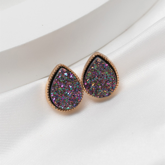 Kolczyki Mini żywica kropla wody Druzy Drusy Teardrop Stud - złote ćwieki 1.5*1cm - Wianko - 9