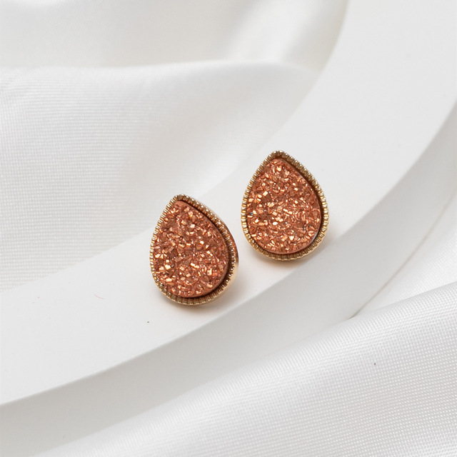 Kolczyki Mini żywica kropla wody Druzy Drusy Teardrop Stud - złote ćwieki 1.5*1cm - Wianko - 10