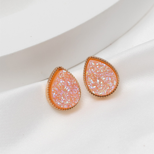 Kolczyki Mini żywica kropla wody Druzy Drusy Teardrop Stud - złote ćwieki 1.5*1cm - Wianko - 3