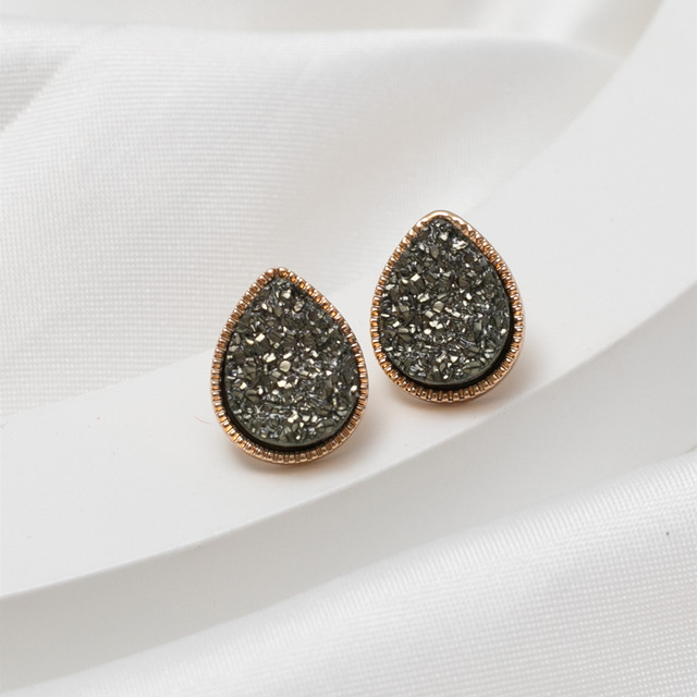 Kolczyki Mini żywica kropla wody Druzy Drusy Teardrop Stud - złote ćwieki 1.5*1cm - Wianko - 8