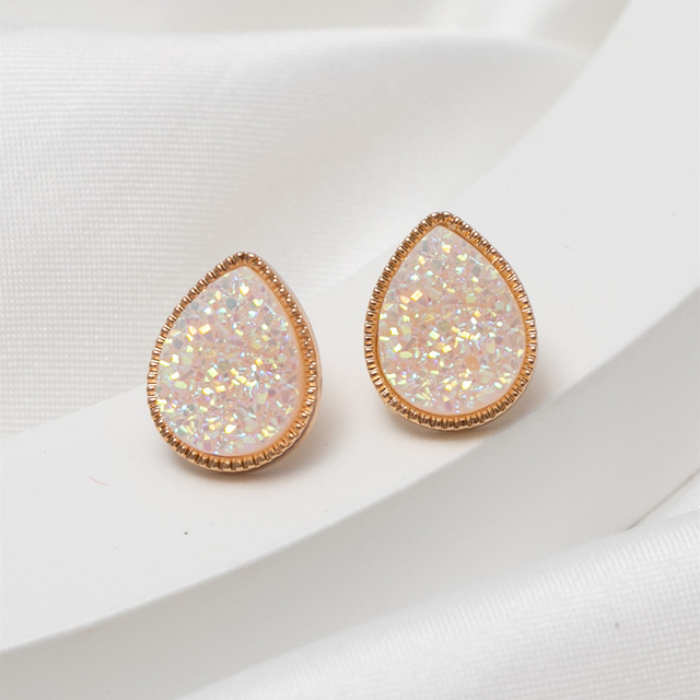 Kolczyki Mini żywica kropla wody Druzy Drusy Teardrop Stud - złote ćwieki 1.5*1cm - Wianko - 11