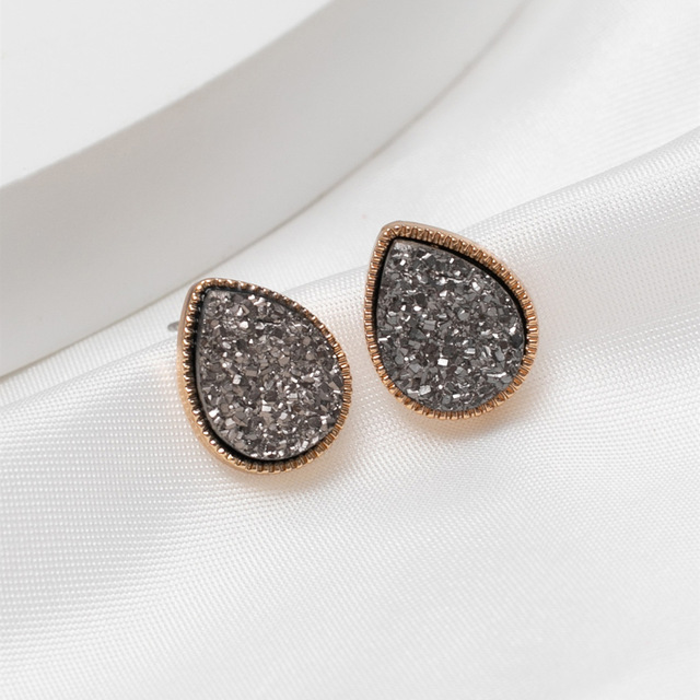 Kolczyki Mini żywica kropla wody Druzy Drusy Teardrop Stud - złote ćwieki 1.5*1cm - Wianko - 12