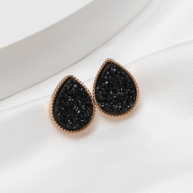 Kolczyki Mini żywica kropla wody Druzy Drusy Teardrop Stud - złote ćwieki 1.5*1cm - Wianko - 5