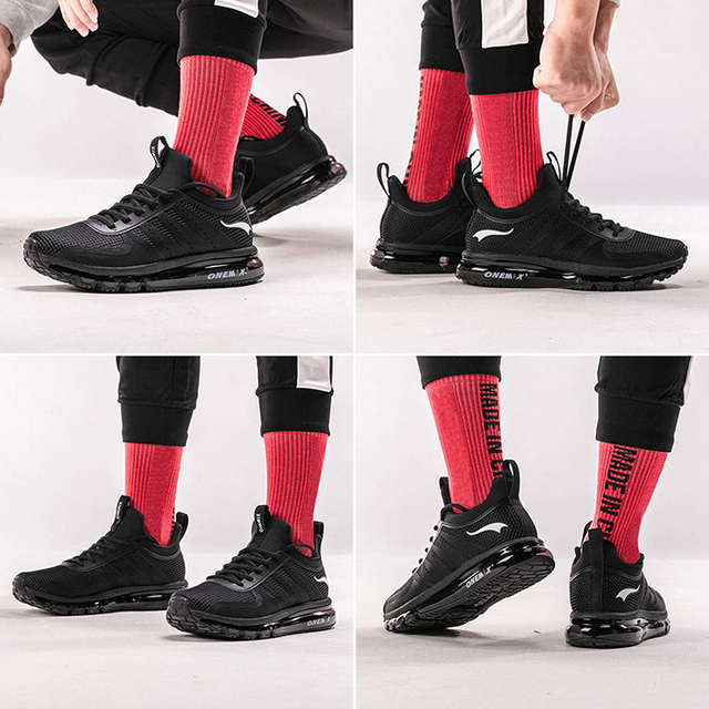 Czarne buty do biegania Onemix zwiększające wysokość dla mężczyzn z amortyzacją, zasznurowane - Wianko - 12