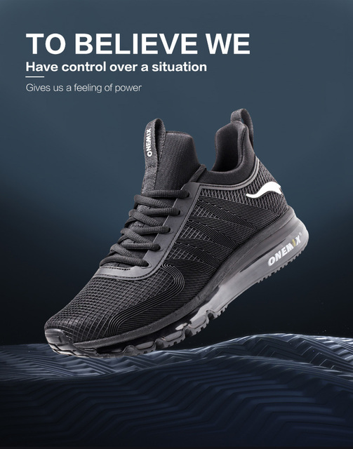 Czarne buty do biegania Onemix zwiększające wysokość dla mężczyzn z amortyzacją, zasznurowane - Wianko - 3