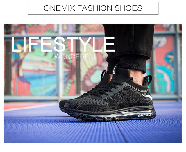 Czarne buty do biegania Onemix zwiększające wysokość dla mężczyzn z amortyzacją, zasznurowane - Wianko - 10