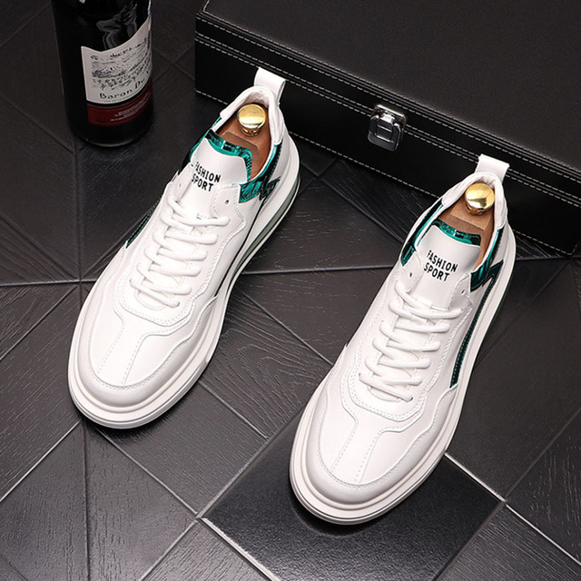 Męskie białe luksusowe sneakersy platformowe z projektu Nowe mody z deskorolka i społecznym zastosowaniem, Sapato Masculino - Wianko - 8