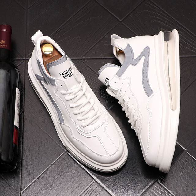 Męskie białe luksusowe sneakersy platformowe z projektu Nowe mody z deskorolka i społecznym zastosowaniem, Sapato Masculino - Wianko - 3