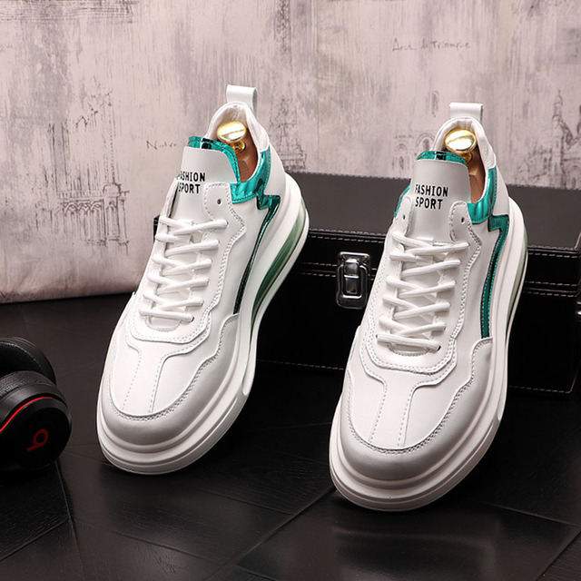 Męskie białe luksusowe sneakersy platformowe z projektu Nowe mody z deskorolka i społecznym zastosowaniem, Sapato Masculino - Wianko - 12