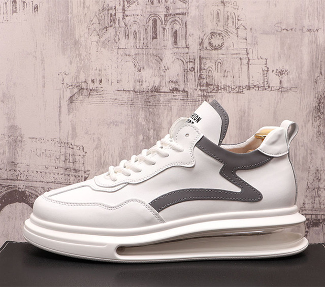 Męskie białe luksusowe sneakersy platformowe z projektu Nowe mody z deskorolka i społecznym zastosowaniem, Sapato Masculino - Wianko - 7