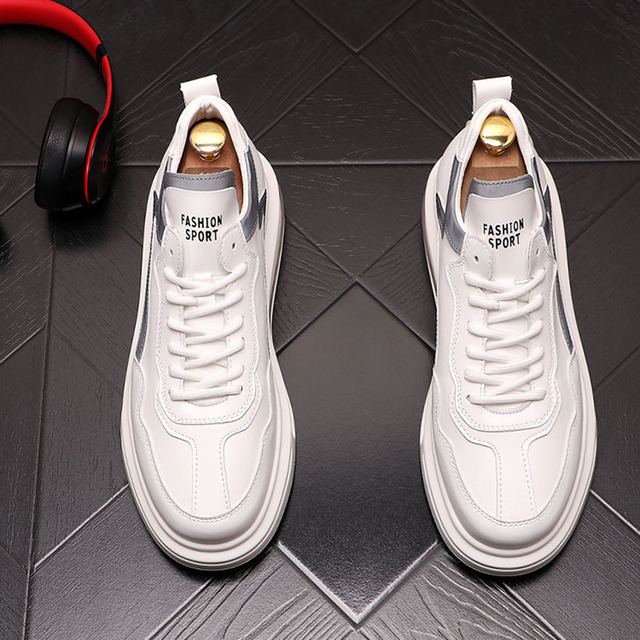Męskie białe luksusowe sneakersy platformowe z projektu Nowe mody z deskorolka i społecznym zastosowaniem, Sapato Masculino - Wianko - 4