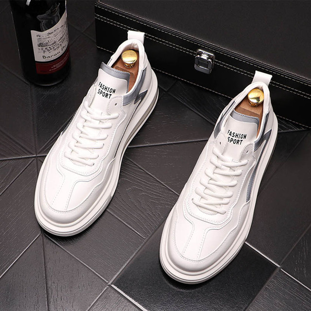 Męskie białe luksusowe sneakersy platformowe z projektu Nowe mody z deskorolka i społecznym zastosowaniem, Sapato Masculino - Wianko - 2