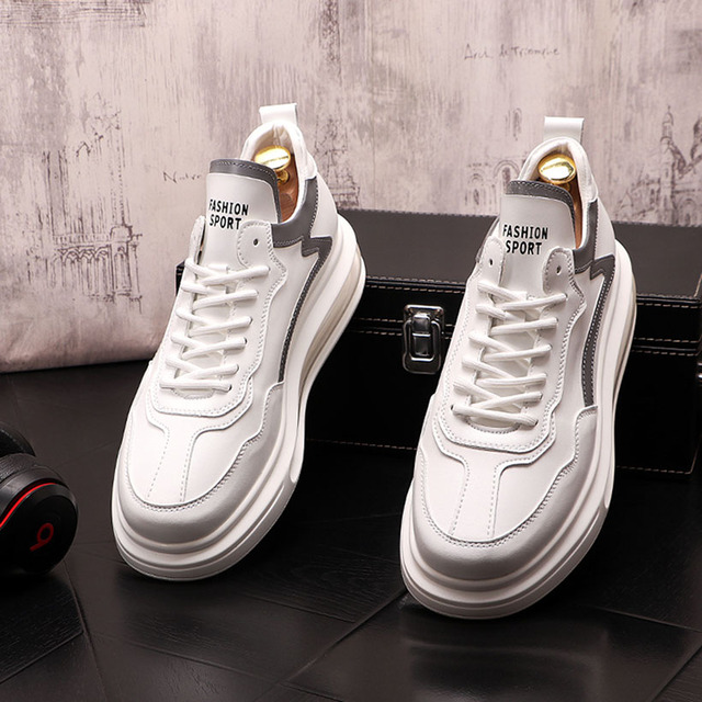 Męskie białe luksusowe sneakersy platformowe z projektu Nowe mody z deskorolka i społecznym zastosowaniem, Sapato Masculino - Wianko - 5
