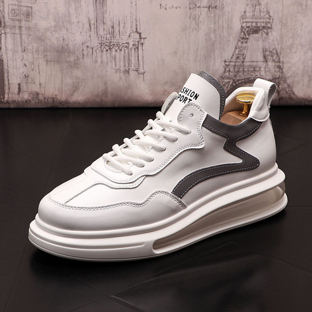 Męskie białe luksusowe sneakersy platformowe z projektu Nowe mody z deskorolka i społecznym zastosowaniem, Sapato Masculino - Wianko - 6