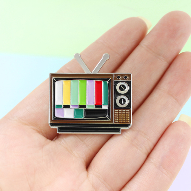 Broszka Vintage TV Pin - brak sygnału z lat 80. z tęczowym kolorem - Wianko - 6