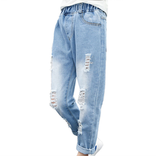Wysokiej talii dżinsy dla dziewczynek w wieku 8-14 lat, spodnie dżinsowe dziecięce w stylu Oversize - Wianko - 18