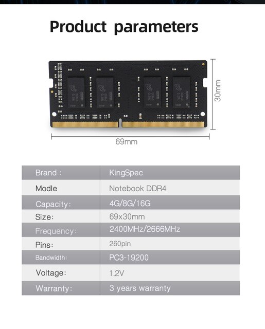 Pamięć RAM KingSpec DDR4 8GB 2666MHz 1.2V dla laptopa Dell 7577/ASUS Vivobook - Wianko - 5