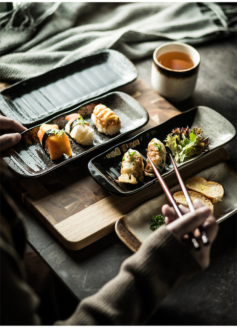 Japońska prostokątna płyta do sushi i dania grillowanego - ceramiczne zastawy stołowe - Wianko - 4