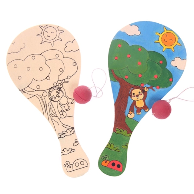 Rzemieślnicze interaktywne Montessori DIY Paddleball - drewniana rakieta z sznurkiem, nauka i zabawa dla dzieci - Wianko - 4