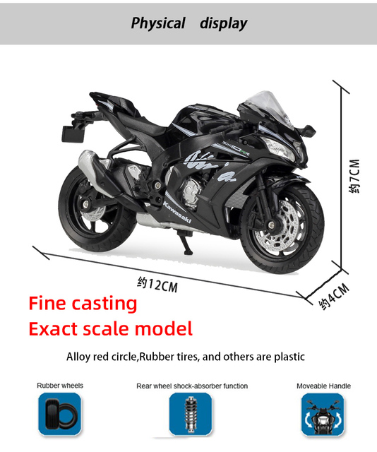 Model motocykla Kawwasaki Ninja ZX10R odlew 1:18 ze stopu – zabawka dla dzieci i kolekcjonerów - Wianko - 2