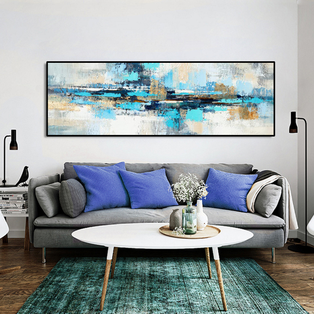 Nowoczesny obraz abstrakcyjny na płótnie - niebieska dekoracja do salonu Home Decor - Wianko - 1