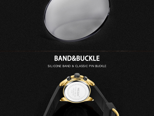 Zegarek MEGIR męski kwarcowy, czarny pasek silikonowy, chronograf, kalendarz, wodoodporny 2086 - Wianko - 11