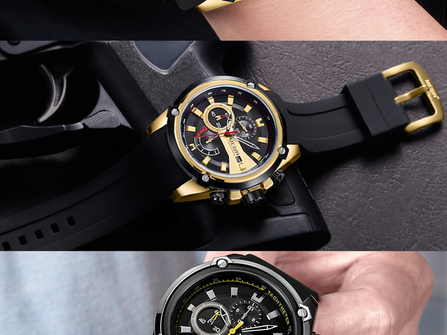 Zegarek MEGIR męski kwarcowy, czarny pasek silikonowy, chronograf, kalendarz, wodoodporny 2086 - Wianko - 13