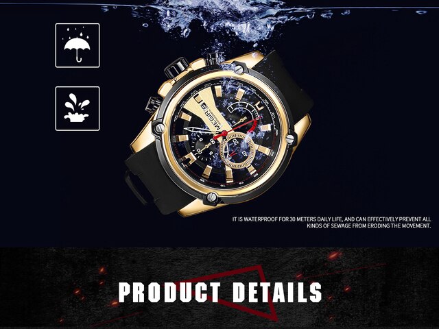 Zegarek MEGIR męski kwarcowy, czarny pasek silikonowy, chronograf, kalendarz, wodoodporny 2086 - Wianko - 8