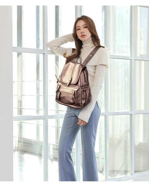 Koreańska moda luksusowa podwójna torba na ramię kożuch GW-2019, plecak studencki, damska, solidna - Wianko - 10