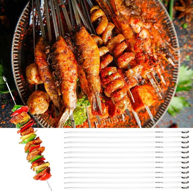 Metalowe szpikulce Kabobs 15 Cal - zestaw 12 sztuk, do grillowania na BBQ, płaskie szpikulce z grilla - Wianko - 2