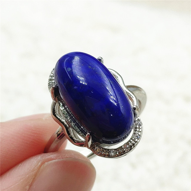 Pierścień Lapis Lazuli 925 srebro regulowany 14x10mm prostokątny pierścień kryształ dla kobiety - Wianko - 10