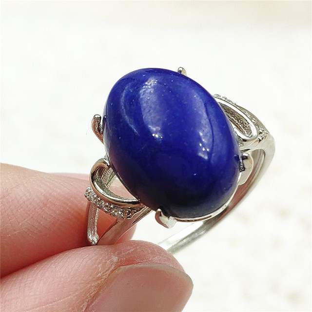 Pierścień Lapis Lazuli 925 srebro regulowany 14x10mm prostokątny pierścień kryształ dla kobiety - Wianko - 14