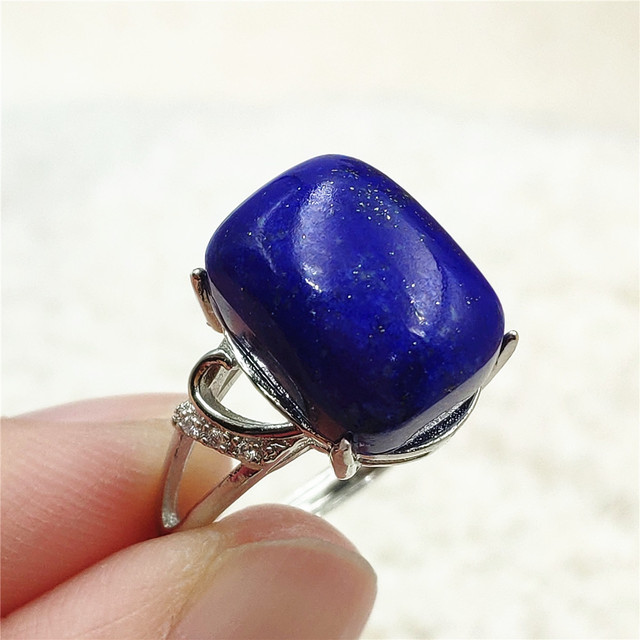 Pierścień Lapis Lazuli 925 srebro regulowany 14x10mm prostokątny pierścień kryształ dla kobiety - Wianko - 4