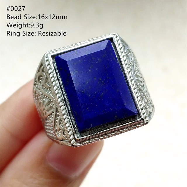 Pierścień Lapis Lazuli 925 srebro regulowany 14x10mm prostokątny pierścień kryształ dla kobiety - Wianko - 28