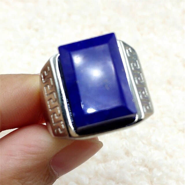 Pierścień Lapis Lazuli 925 srebro regulowany 14x10mm prostokątny pierścień kryształ dla kobiety - Wianko - 31