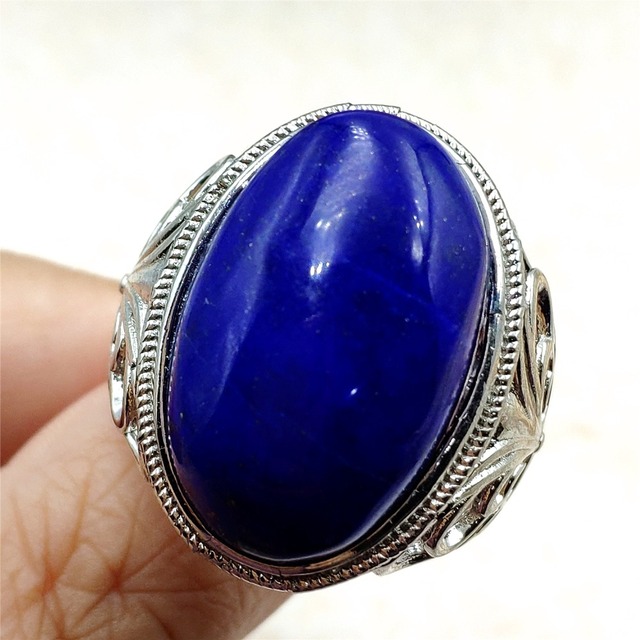 Pierścień Lapis Lazuli 925 srebro regulowany 14x10mm prostokątny pierścień kryształ dla kobiety - Wianko - 33