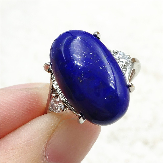 Pierścień Lapis Lazuli 925 srebro regulowany 14x10mm prostokątny pierścień kryształ dla kobiety - Wianko - 18