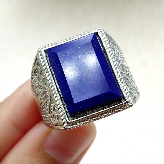 Pierścień Lapis Lazuli 925 srebro regulowany 14x10mm prostokątny pierścień kryształ dla kobiety - Wianko - 29