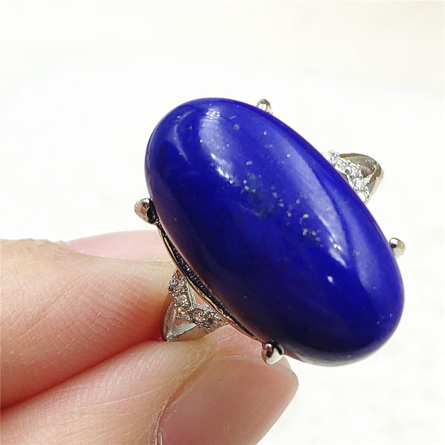 Pierścień Lapis Lazuli 925 srebro regulowany 14x10mm prostokątny pierścień kryształ dla kobiety - Wianko - 2