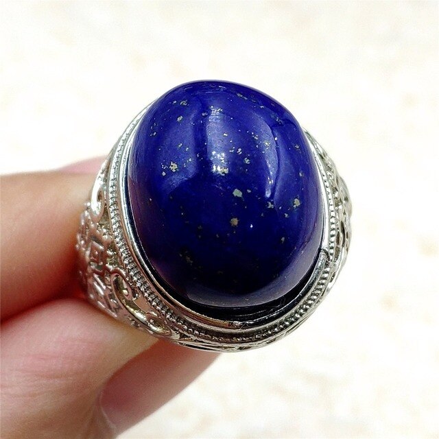 Pierścień Lapis Lazuli 925 srebro regulowany 14x10mm prostokątny pierścień kryształ dla kobiety - Wianko - 42
