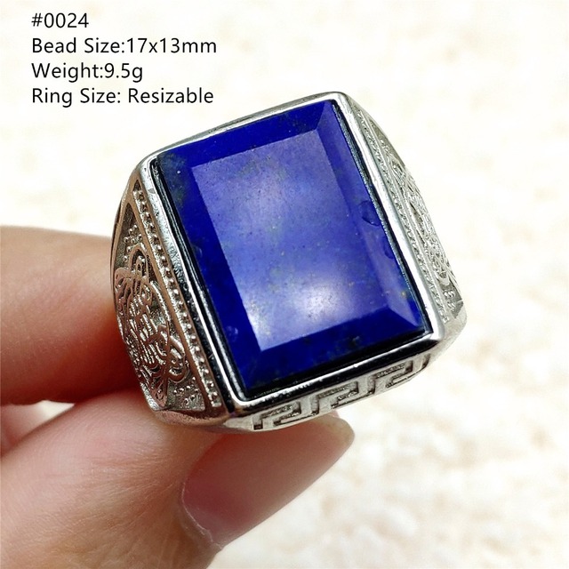 Pierścień Lapis Lazuli 925 srebro regulowany 14x10mm prostokątny pierścień kryształ dla kobiety - Wianko - 23