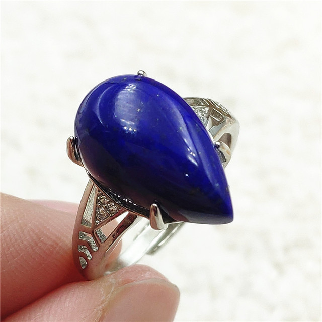 Pierścień Lapis Lazuli 925 srebro regulowany 14x10mm prostokątny pierścień kryształ dla kobiety - Wianko - 6