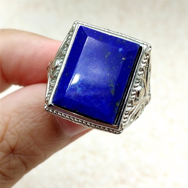 Pierścień Lapis Lazuli 925 srebro regulowany 14x10mm prostokątny pierścień kryształ dla kobiety - Wianko - 22