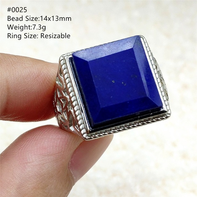 Pierścień Lapis Lazuli 925 srebro regulowany 14x10mm prostokątny pierścień kryształ dla kobiety - Wianko - 25