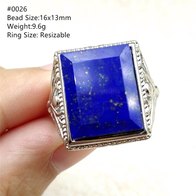 Pierścień Lapis Lazuli 925 srebro regulowany 14x10mm prostokątny pierścień kryształ dla kobiety - Wianko - 26