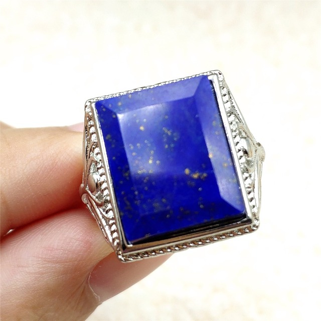 Pierścień Lapis Lazuli 925 srebro regulowany 14x10mm prostokątny pierścień kryształ dla kobiety - Wianko - 27